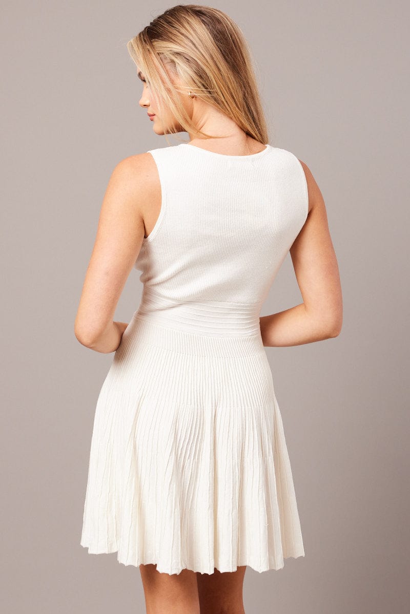 White Knit Dress Sleeveless Fit and Flare - Image 5