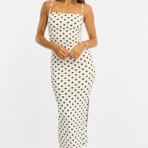 White Polka Dot Bodycon Dress Maxi
