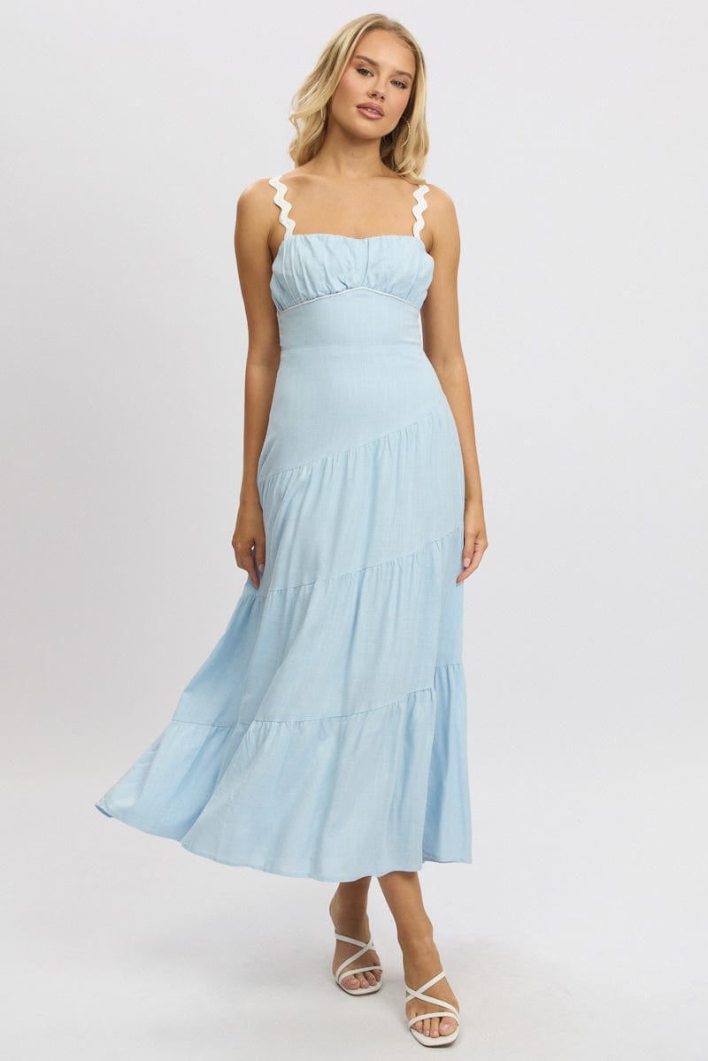 Blue Maxi Dress Tiered Ric Rac