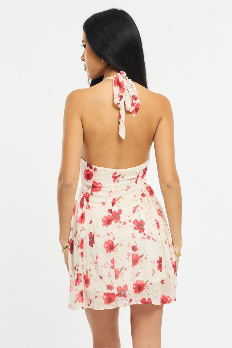 Pink Floral Halter Neck Dress Mini - Image 4