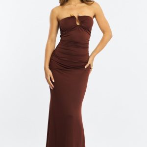 Brown Strapless Maxi Dress